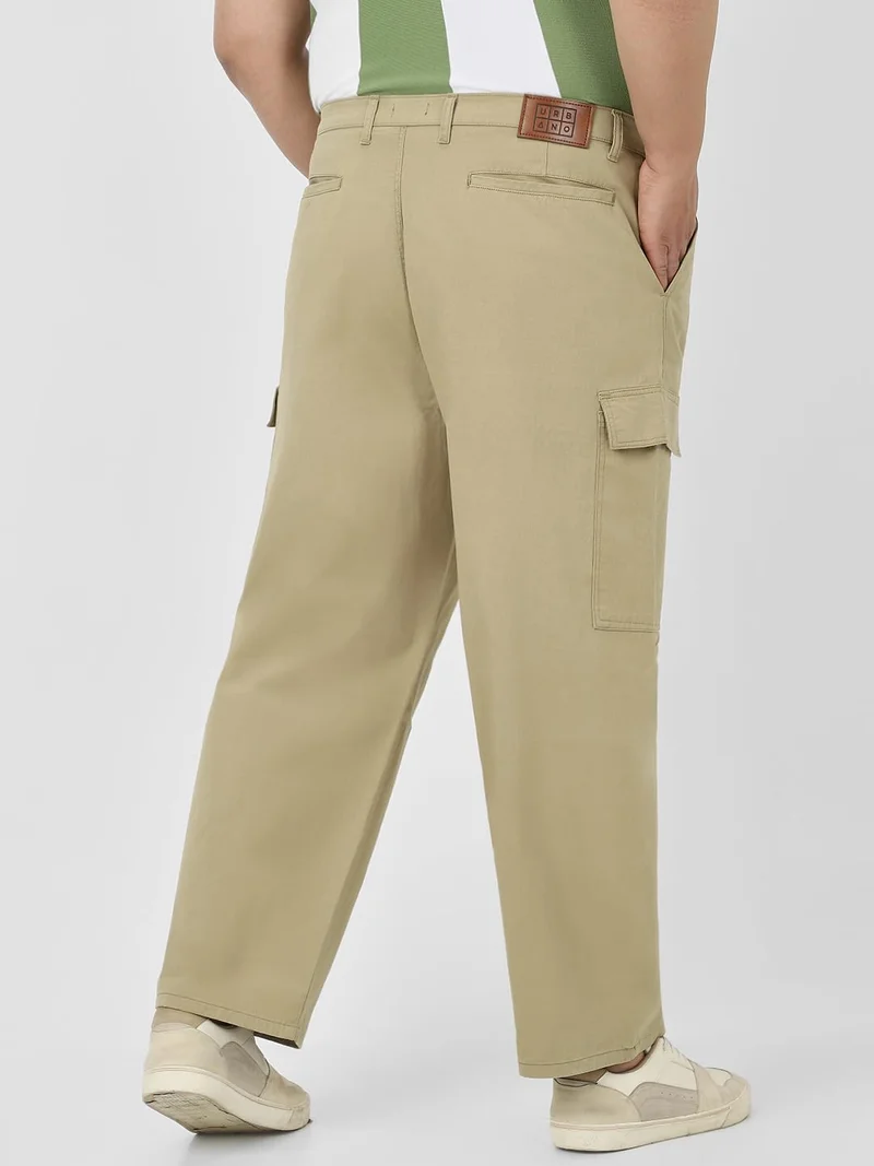 Urbano Fashion  Urbano Plus Men's Light Olive Loose Baggy Fit Solid Cargo Chino Trouser Pant with 6 Pockets Non-Stretchable for Men | Best Price UAE