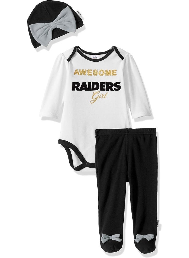 Gerber NFL Baby Girls 3 Pack Bodysuit Footed Pant and Cap Registry Gift Set  - Image 1