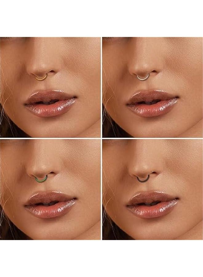 5Pcs 316L Surgical Steel Septum Rings Nose Rings Hoop 16G 18G 20G Hinged Clicker Hoop Nose Rings for Women Men Cartilage Hoop Earring Lip Helix Rook Tragus Conch Septum Nose Piercing Jewelry - Image 4