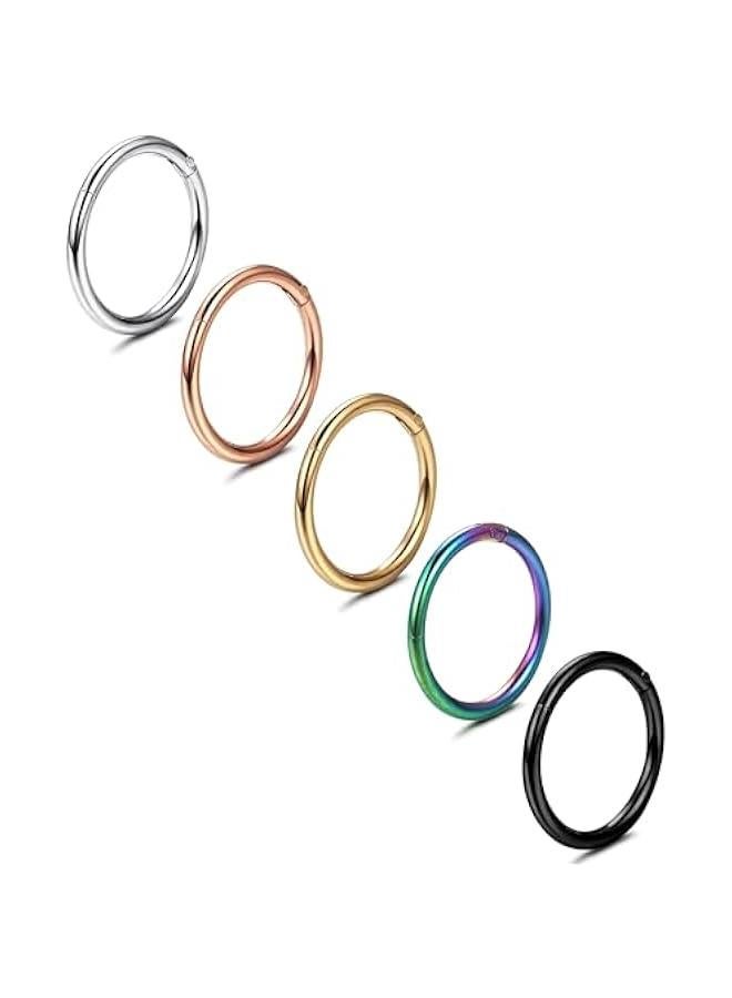 5Pcs 316L Surgical Steel Septum Rings Nose Rings Hoop 16G 18G 20G Hinged Clicker Hoop Nose Rings for Women Men Cartilage Hoop Earring Lip Helix Rook Tragus Conch Septum Nose Piercing Jewelry - Image 1