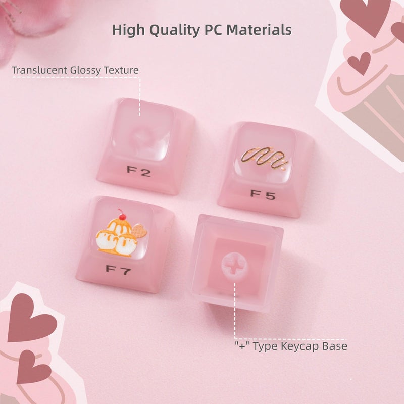 Womier Keyboard Keycaps Jelly,Ceramic Keycaps Style, Clear Ice-Cream Pink Cute Key Cap,Transparent Side Printed Custom 60 65 75 100 Percent for Cherry MX,Gateron Mechanical Keyboards,MDA Profile - Image 4