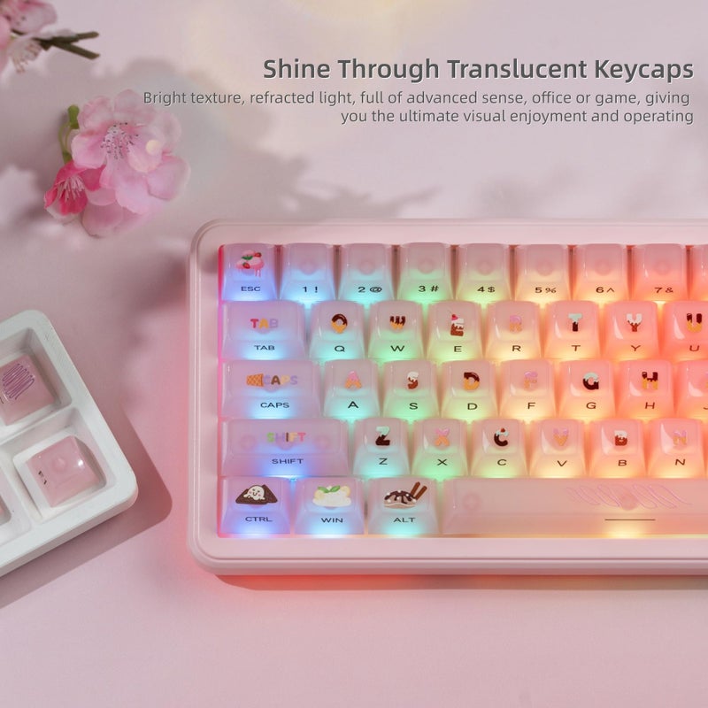 Womier Keyboard Keycaps Jelly,Ceramic Keycaps Style, Clear Ice-Cream Pink Cute Key Cap,Transparent Side Printed Custom 60 65 75 100 Percent for Cherry MX,Gateron Mechanical Keyboards,MDA Profile - Image 5