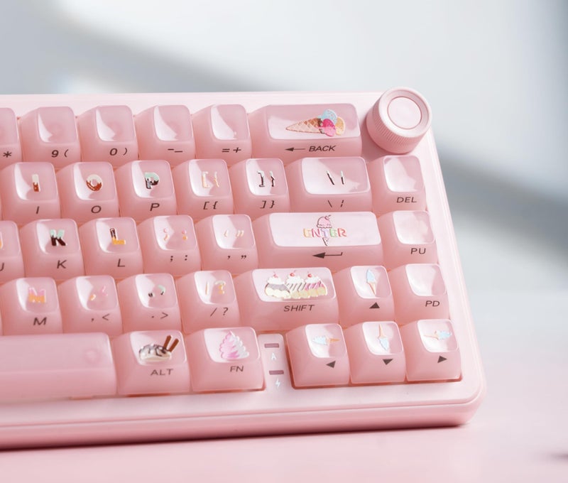 Womier Keyboard Keycaps Jelly,Ceramic Keycaps Style, Clear Ice-Cream Pink Cute Key Cap,Transparent Side Printed Custom 60 65 75 100 Percent for Cherry MX,Gateron Mechanical Keyboards,MDA Profile - Image 1