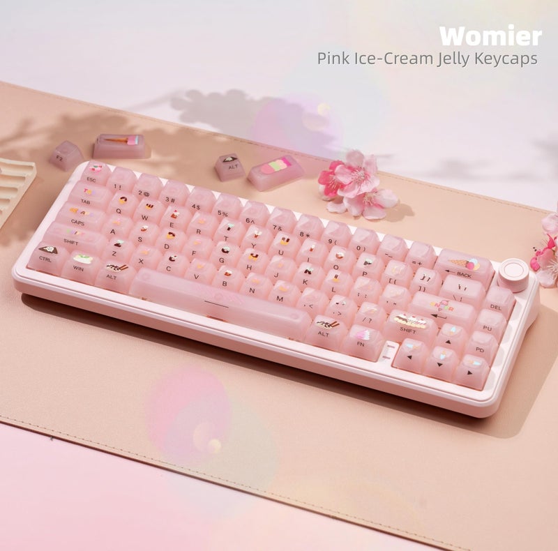 Womier Keyboard Keycaps Jelly,Ceramic Keycaps Style, Clear Ice-Cream Pink Cute Key Cap,Transparent Side Printed Custom 60 65 75 100 Percent for Cherry MX,Gateron Mechanical Keyboards,MDA Profile - Image 3
