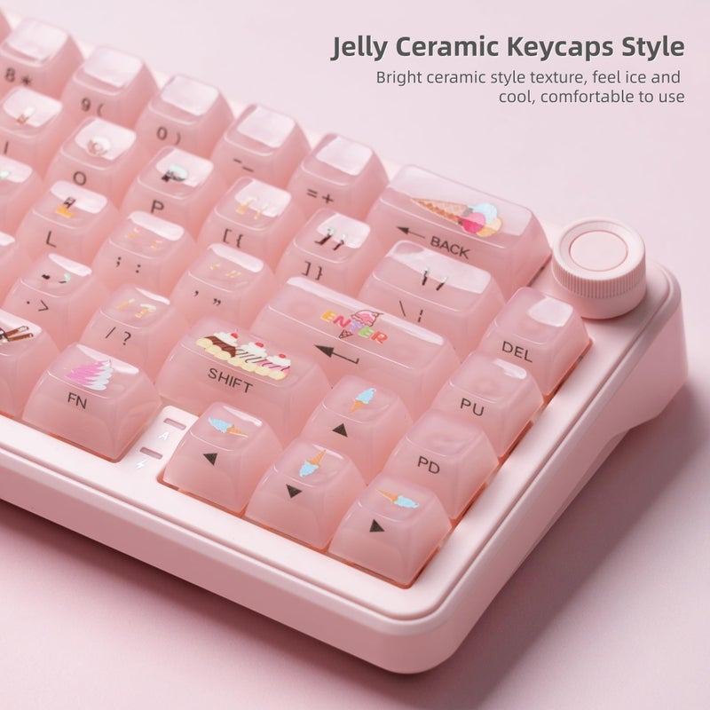 Womier Keyboard Keycaps Jelly,Ceramic Keycaps Style, Clear Ice-Cream Pink Cute Key Cap,Transparent Side Printed Custom 60 65 75 100 Percent for Cherry MX,Gateron Mechanical Keyboards,MDA Profile - Image 2