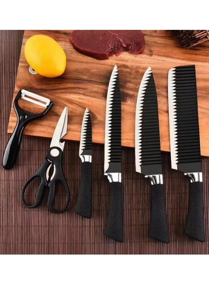 6-Piece Kitchen Knife Set with Chef Knife, Carving Knife, Cleaver Knife, Paring Knife, Scissors, and Ceramic Peeler – Sharp Blades for Cutting Meat, Vegetables, and Fruits  - Image 4