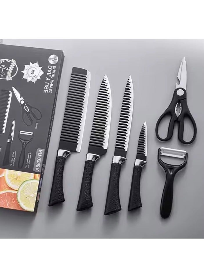 6-Piece Kitchen Knife Set with Chef Knife, Carving Knife, Cleaver Knife, Paring Knife, Scissors, and Ceramic Peeler – Sharp Blades for Cutting Meat, Vegetables, and Fruits  - Image 3