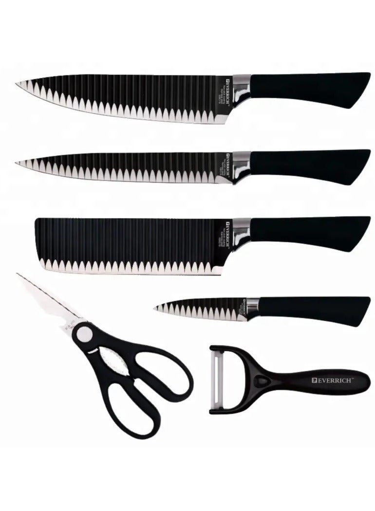 6-Piece Kitchen Knife Set with Chef Knife, Carving Knife, Cleaver Knife, Paring Knife, Scissors, and Ceramic Peeler – Sharp Blades for Cutting Meat, Vegetables, and Fruits  - Image 1