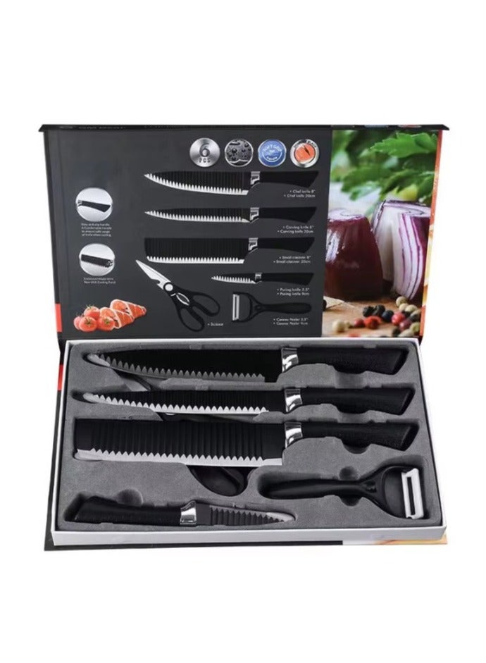 6-Piece Kitchen Knife Set with Chef Knife, Carving Knife, Cleaver Knife, Paring Knife, Scissors, and Ceramic Peeler – Sharp Blades for Cutting Meat, Vegetables, and Fruits  - Image 2