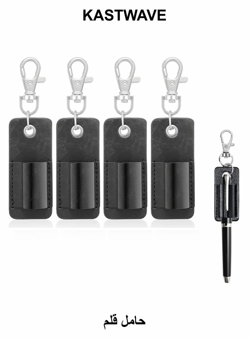 KASTWAVE Portable Lanyard Pen Holder, 4 Pcs PU Leather Badge Pencil Holder with Keychain - Image 1