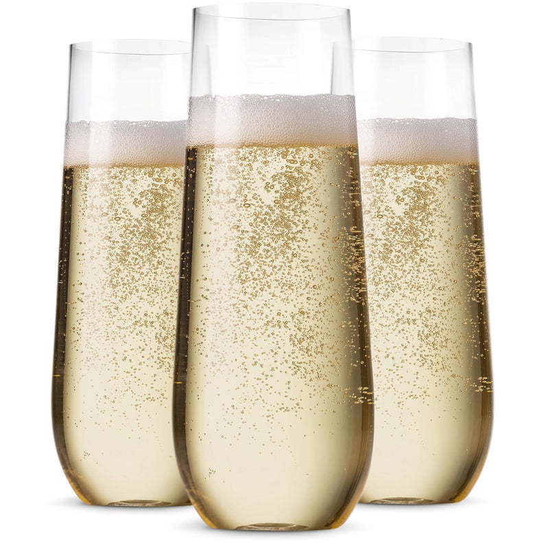 Munfix 24 Pack Stemless Plastic Champagne Flutes Disposable 9 Oz Clear Plastic Toasting Glasses Shatterproof Recyclable and BPAFree
