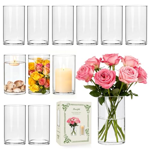 Brajttt 12pcs Thick Glass Cylinder Vase 6 Inch – Clear Glass Flower Vase & Floating Candle Holders for Centerpieces,Cylinder Vases Bulk Weighted Base for Wedding, Home & Dining Table Décor Gift - Image 1