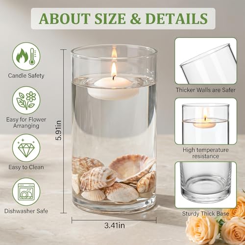 Brajttt 12pcs Thick Glass Cylinder Vase 6 Inch – Clear Glass Flower Vase & Floating Candle Holders for Centerpieces,Cylinder Vases Bulk Weighted Base for Wedding, Home & Dining Table Décor Gift - Image 2