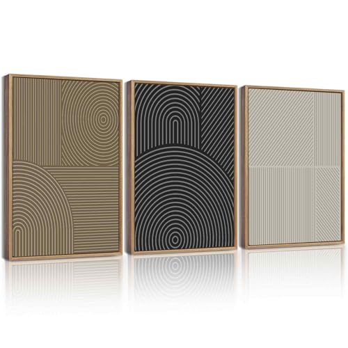 KUVIOKE Minimalist Abstract Boho Framed Wall Art Modern Mid-Century Bohemain Neutral Line Wall Decor Geometric Artwork Bedroom Decor 12x16in (Natural Framed) - Image 1