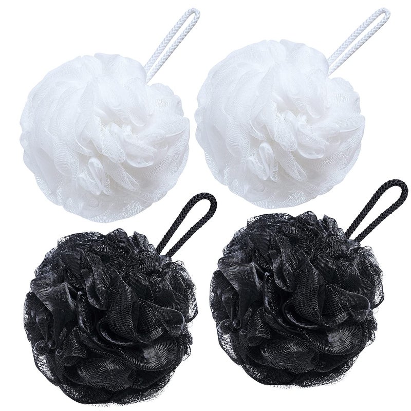 VANZAVANZU Bath Loofah Large 80g Shower Sponge Body Scrubber Mesh Pouf for Men and Women, Set of 4 (Black + White) - Image 2