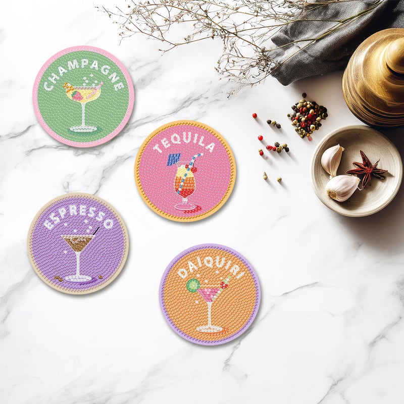 hkejoi 8 Pcs Cocktail Diamond Art Coasters Kit for Adults, Cocktail Diamond Painting Coasters with Holder, 5D Gem Art DIY Crafts Diamond Dots for Gift Life - Image 5