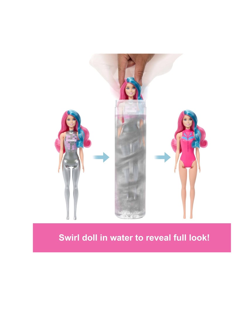 Barbie دمية الموضة ذات اللون المتغير وإكسسوارات مع 6 مفاجآت، سلسلة نجمة الديسكو مع لمعان معدني وبلوزة متغيرة اللون 1 قطعة (قد تختلف الأنماط) - Image 5