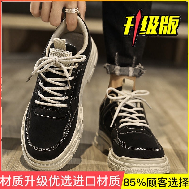 Men's Autumn Breathable Casual Skate Shoes 2025 New Style Thick Sole Low-Top Workwear Leather Martin Boots - Image 1
