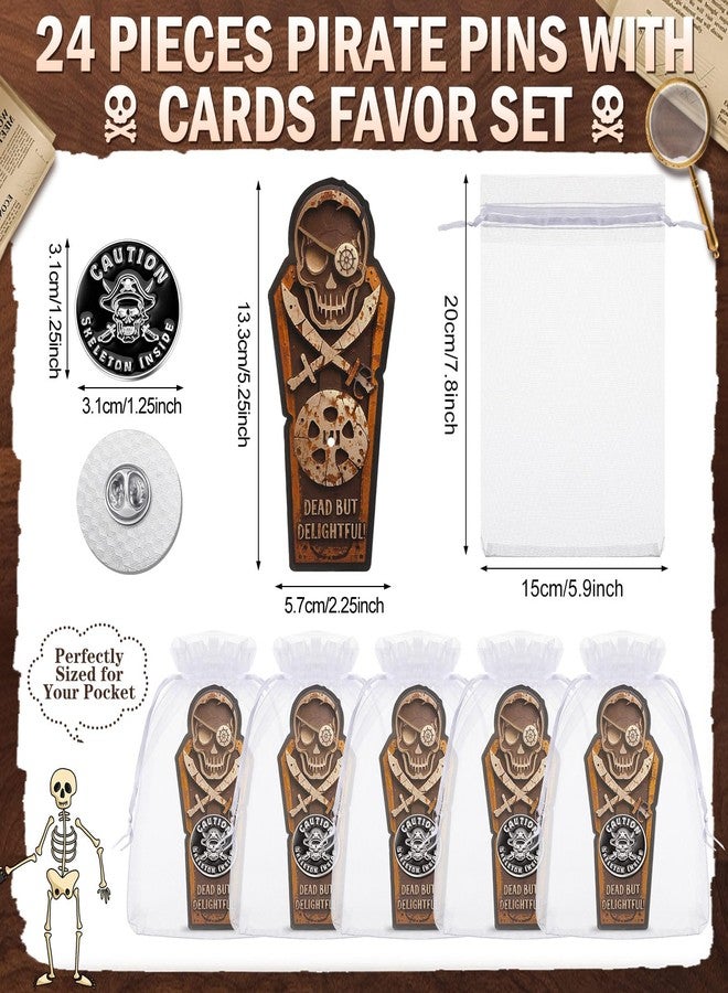 تونديامو مجموعة تونديمو المكونة من 24 دبوسًا معدنيًا لحفلات ذات طابع قراصنة، مع بطاقات وأكياس من الأورجانزا، ودبابيس بروش على شكل جمجمة عتيقة، ودبابيس طية صدر السترة على شكل هيكل عظمي، مناسبة لحفلات أعياد الميلاد والهالوين ذات الطابع القرصاني. - Image 2