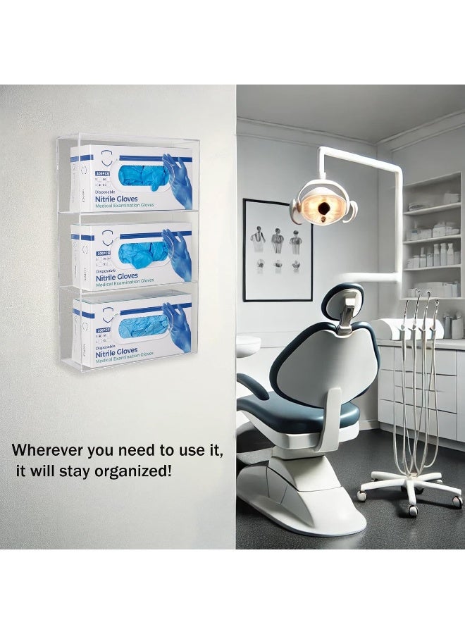 TPGP Triple Glove Box Holder Glove Dispenser Wall Mount, Acrylic Disposable Gloves Rack for Medical Latex Rubber Nitrile Exam Glove Boxes, Plastic Bags Holder Tissues Box Cover, Clear - Image 3