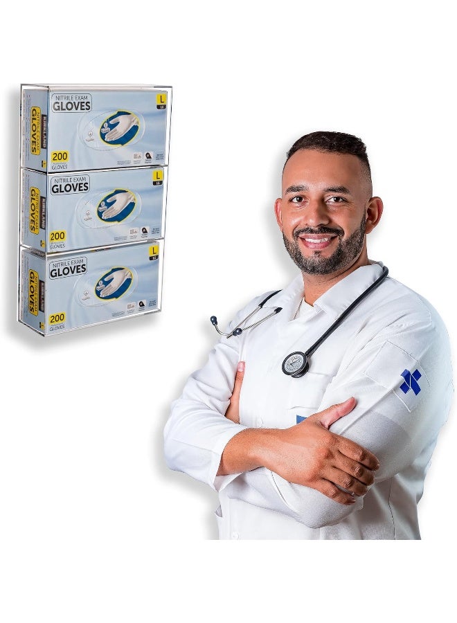 TPGP Triple Glove Box Holder Glove Dispenser Wall Mount, Acrylic Disposable Gloves Rack for Medical Latex Rubber Nitrile Exam Glove Boxes, Plastic Bags Holder Tissues Box Cover, Clear - Image 4