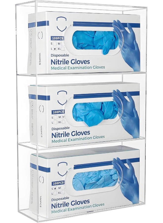 TPGP Triple Glove Box Holder Glove Dispenser Wall Mount, Acrylic Disposable Gloves Rack for Medical Latex Rubber Nitrile Exam Glove Boxes, Plastic Bags Holder Tissues Box Cover, Clear - Image 1
