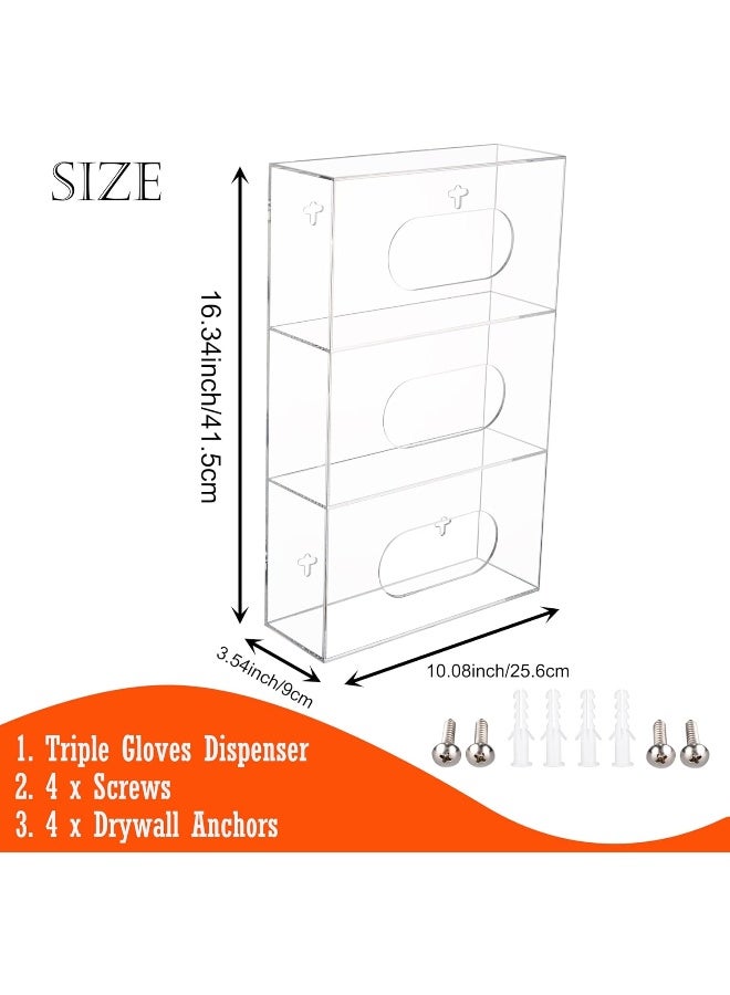 TPGP Triple Glove Box Holder Glove Dispenser Wall Mount, Acrylic Disposable Gloves Rack for Medical Latex Rubber Nitrile Exam Glove Boxes, Plastic Bags Holder Tissues Box Cover, Clear - Image 2