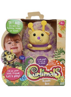 GOLDEN BEAR Curlimals Buzzle the Bee Interactive Soft Toy With Over 50 Sounds and Reactions Responds to Touch Cuddly Fun Woodland Animal Gift For Girls and Boys Age 3+, Yellow and Purple  - Image 1