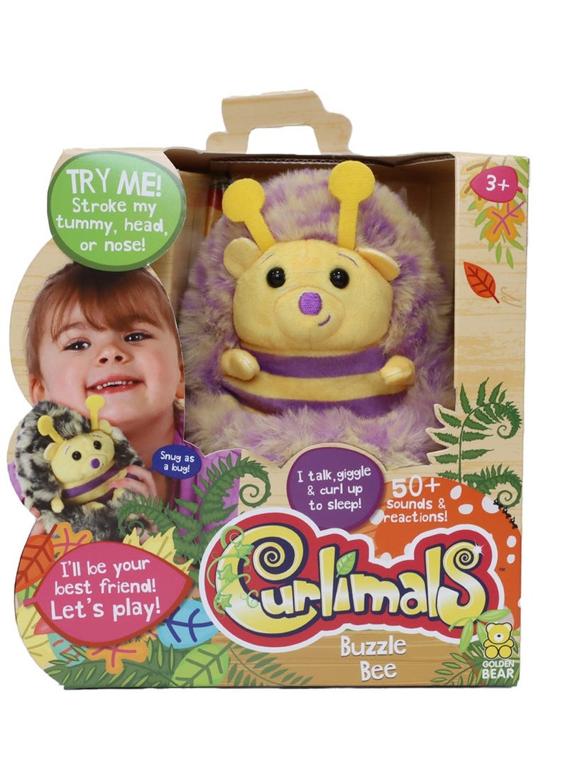 Curlimals Buzzle the Bee Interactive Soft Toy With Over 50 Sounds and Reactions Responds to Touch Cuddly Fun Woodland Animal Gift For Girls and Boys Age 3+, Yellow and Purple - Image 1