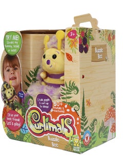 GOLDEN BEAR Curlimals Buzzle the Bee Interactive Soft Toy With Over 50 Sounds and Reactions Responds to Touch Cuddly Fun Woodland Animal Gift For Girls and Boys Age 3+, Yellow and Purple  - Image 2