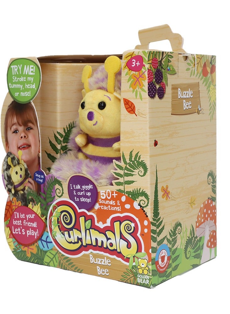 Curlimals Buzzle the Bee Interactive Soft Toy With Over 50 Sounds and Reactions Responds to Touch Cuddly Fun Woodland Animal Gift For Girls and Boys Age 3+, Yellow and Purple - Image 2