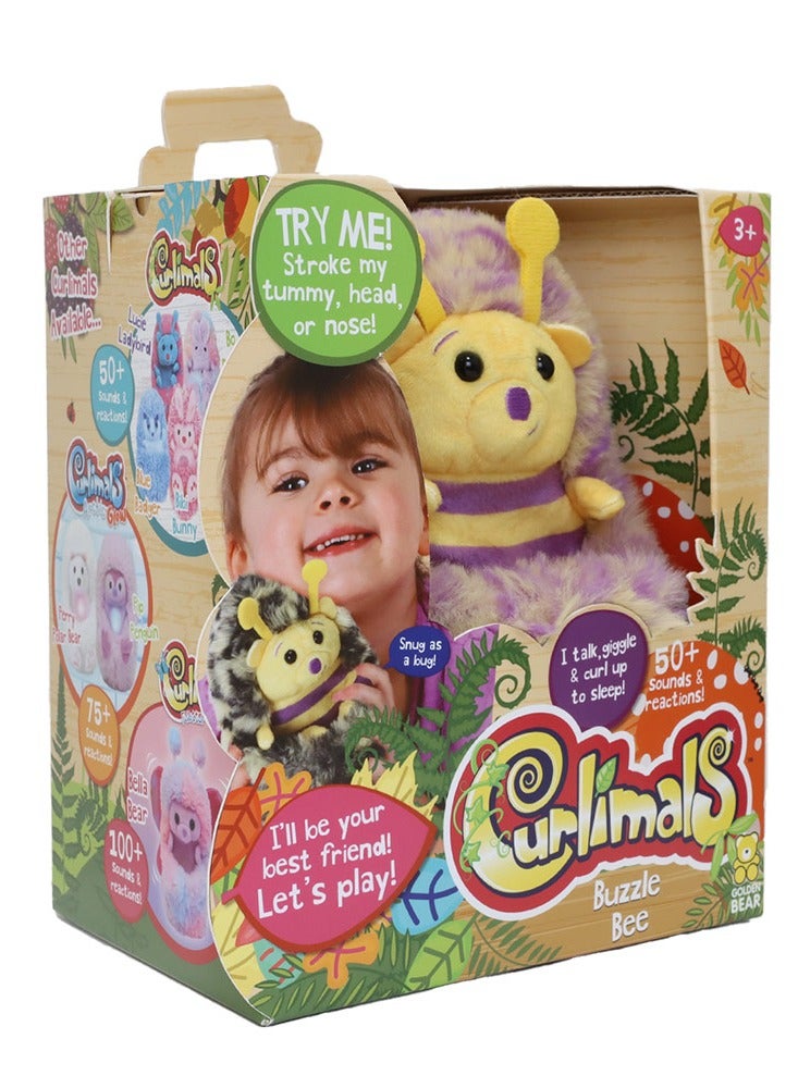 Curlimals Buzzle the Bee Interactive Soft Toy With Over 50 Sounds and Reactions Responds to Touch Cuddly Fun Woodland Animal Gift For Girls and Boys Age 3+, Yellow and Purple - Image 3