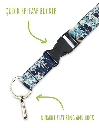 Limeloot Hokusai Breakaway Lanyard for Keys, ID Badge, Accessories | Cool Neck Lanyard for Men and Women with Detachable Quick Release Buckle and Flat Ring. - Image 2