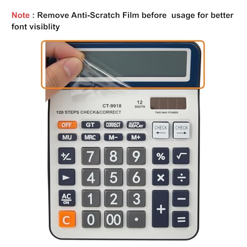 Jukusa 12-Digit Desktop Calculator with 120 Steps Check & Correct | Large LCD Display, Big Buttons, Dual Solar & Battery Power | Durable Business Office Calculator for Home, School (White) - Image 4