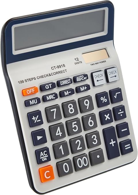 Jukusa 12-Digit Desktop Calculator with 120 Steps Check & Correct | Large LCD Display, Big Buttons, Dual Solar & Battery Power | Durable Business Office Calculator for Home, School (White) - Image 1
