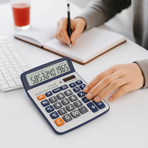 Jukusa 12-Digit Desktop Calculator with 120 Steps Check & Correct | Large LCD Display, Big Buttons, Dual Solar & Battery Power | Durable Business Office Calculator for Home, School (White) - Image 3
