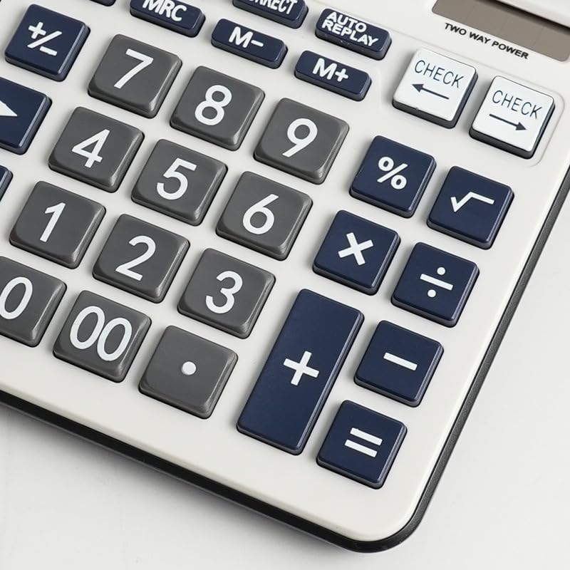 Jukusa 12-Digit Desktop Calculator with 120 Steps Check & Correct | Large LCD Display, Big Buttons, Dual Solar & Battery Power | Durable Business Office Calculator for Home, School (White) - Image 5