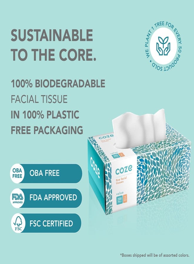 COZE علبة مناديل وجه كوز (طبقتان، 200 منديل) | عبوة من 3 علب بألوان متنوعة | آمنة تمامًا على البشرة، معتمدة من إدارة الغذاء والدواء الأمريكية، خالية من مواد التبييض البصرية | علبة مناديل أنيقة للسيارة، الحمام، غرفة النوم، المكتب | علبة مناديل ورقية للسيارة - Image 4
