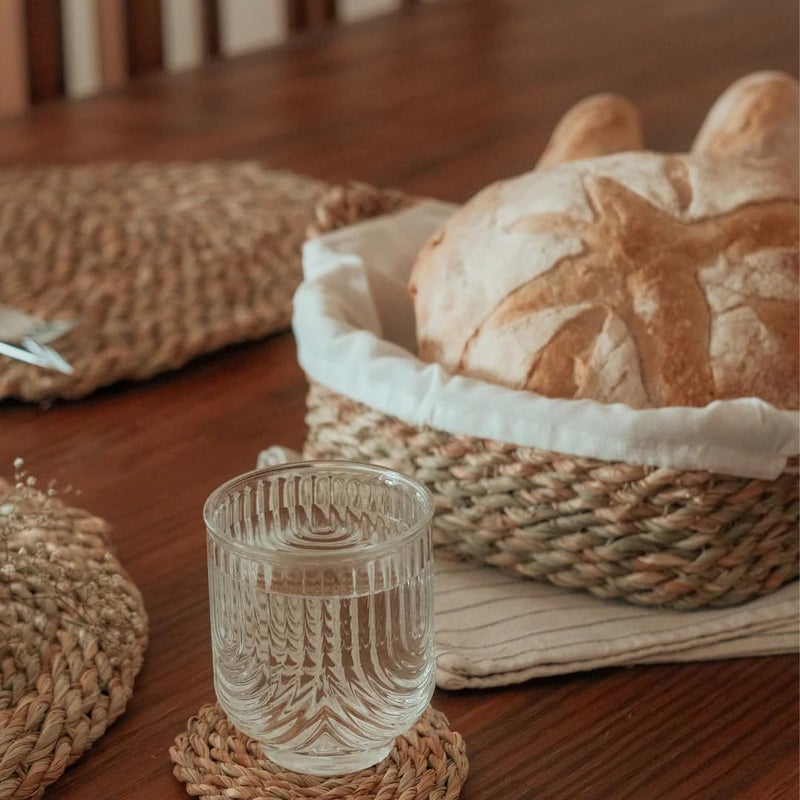 Handwoven Natural Seagrass Bread Basket with White Cotton Liner, Round, Traditional Style, 23x23x5 cm - Image 1
