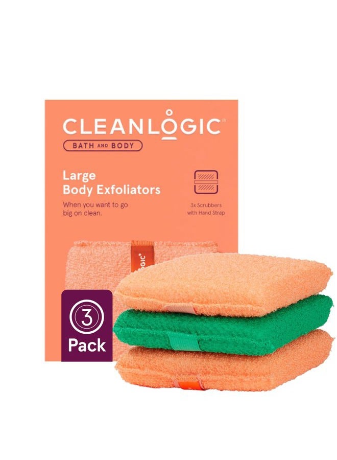 cleanlogic Bath and Body Exfoliating Body Scrubber, Large Exfoliator Tool for Smooth and Softer Skin, Daily Skincare Routine, Assorted Colors, 3 Count Value Pack - Image 1