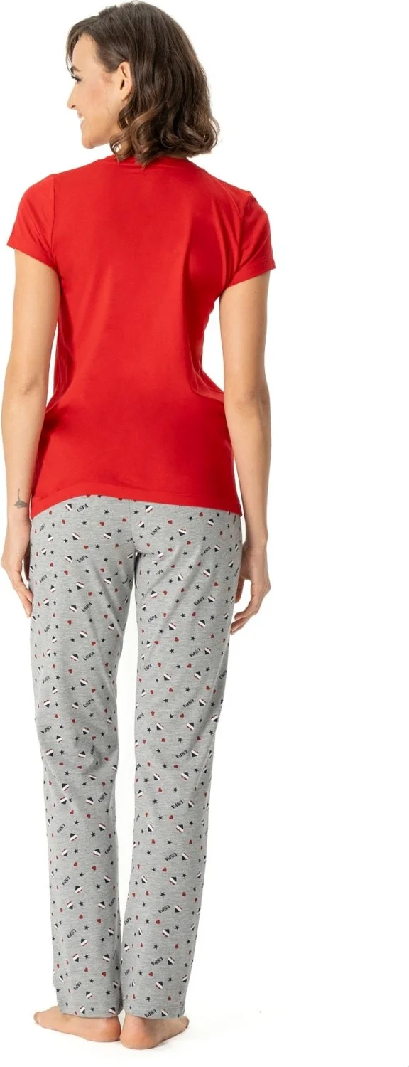 U.S. Polo Assn. BASE. Polo Assn. 17004 Women's Short Sleeve V-Neck Pajama Set-Red