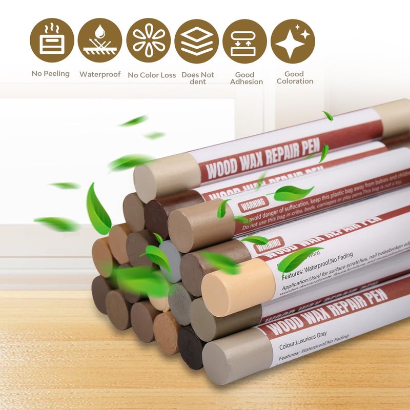 Uxney Wood Filler Sticksï¼Œ20 Colors Wood Repair Wax Crayons Furniture Markers Touch up for Repairing Scratches, Scuffs, Cracks, Dings and Holes in Wood Floors, Cabinets, Furniture (Technicolor Series) - Image 5