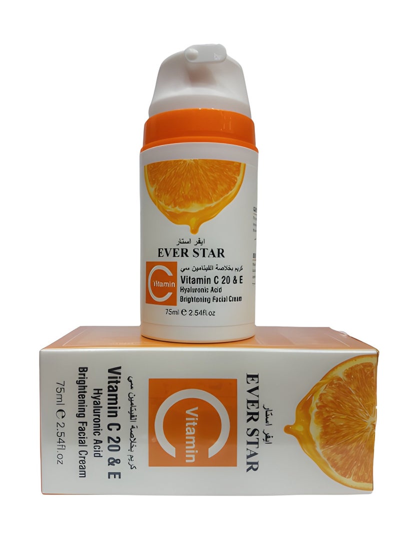 Ever star Hyaluronic Acid Brightening Facial Cream Vitamin C 20 & E 75 ML - Image 3