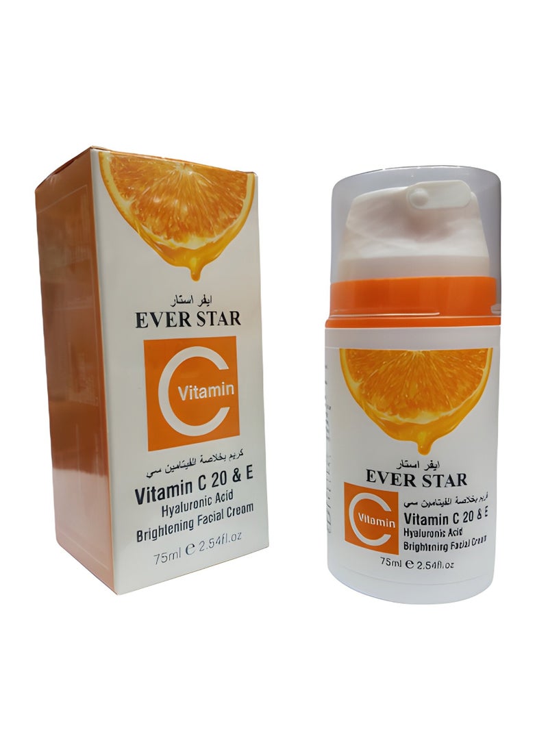 Ever star Hyaluronic Acid Brightening Facial Cream Vitamin C 20 & E 75 ML - Image 4