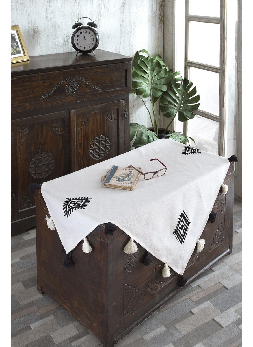 Ödel Home Buldan Linen Embroidered Pompom Detailed Tablecloth  - Image 1
