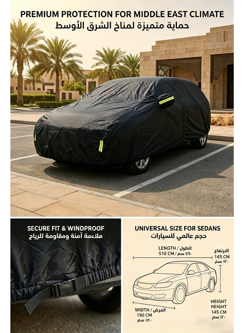 6 Layers Car Cover Waterproof All Weather for Automobiles, Outdoor Full Cover Rain Sun UV Protection with Zipper Cotton, Universal Fit for Sedan (510×190×145cm) - Image 2
