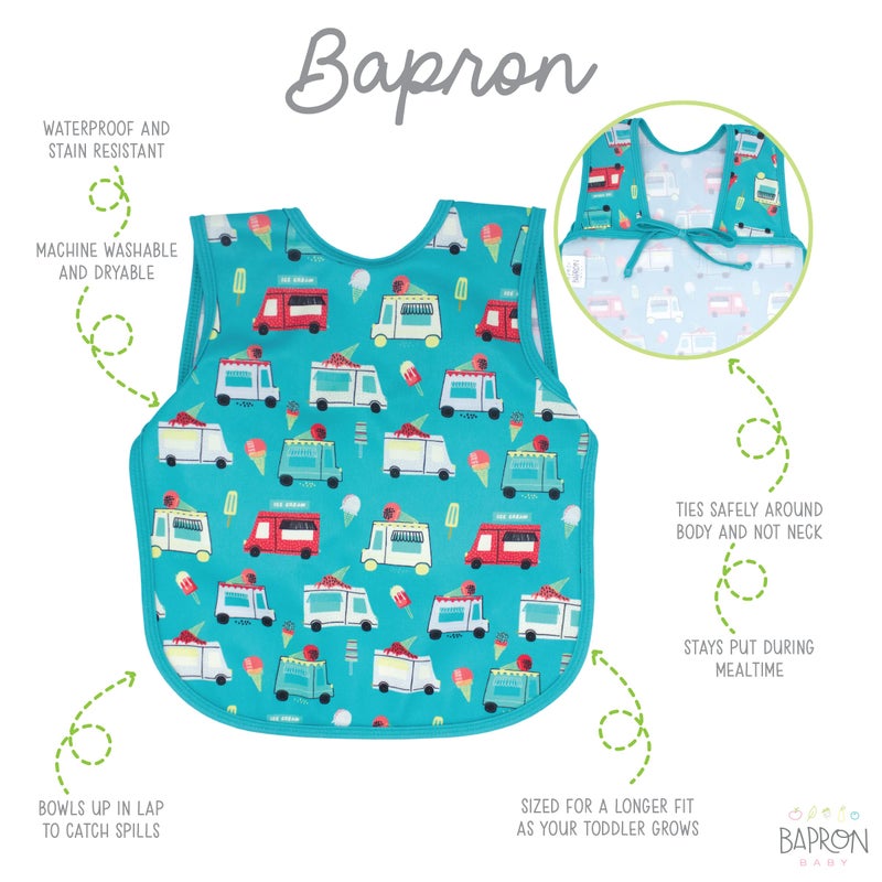 BapronBaby Ice Cream Truck Bapron - No Neck Tie Safer Bib for Baby & Toddler - Soft Waterproof Stain Resistant - Machine Washable - Sz Baby/Toddler 6m-3T - Image 2