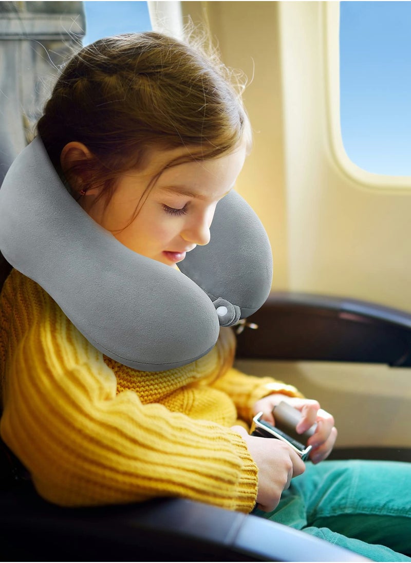 SYOSI - Travel Pillow for Kids and Adults, Cute Animal Memory Foam Neck Pillow with Soft Fleece Cover and Eye Mask Set, Airplane Pillow Travel Kit with Drawstring Organizer Bag, Machine Washable (Kitten) - Image 1