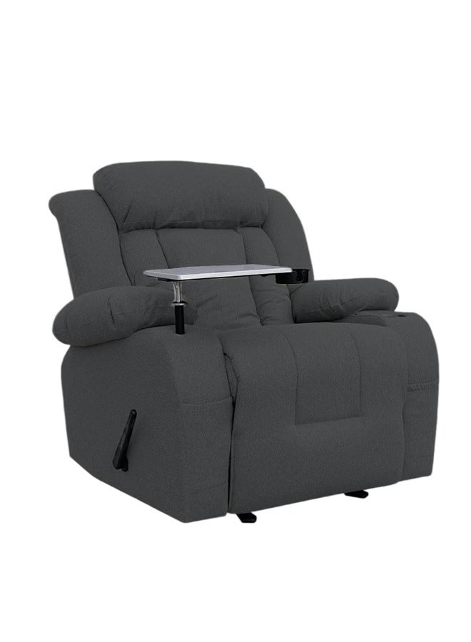 إن - هاوس كرسي استرخاء سينمائي منجد بالكتان مع طاولة لاب توب وحامل أكواب - Image 1