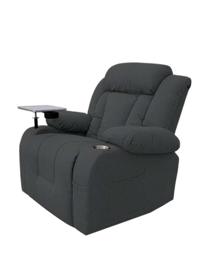 إن - هاوس كرسي استرخاء سينمائي منجد بالكتان مع طاولة لاب توب وحامل أكواب - Image 2